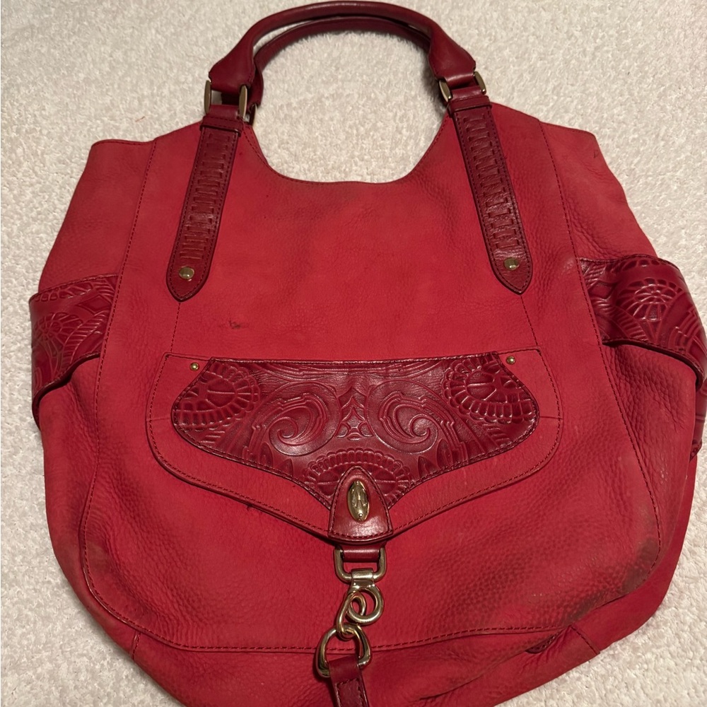 Cole Haan Red Hobo Bag with Textured Leather